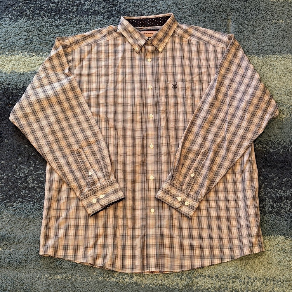 Ariat Wrinkle Free Button Up Long Sleeve Shirt Flip Cuff Black Plaid Men's XL